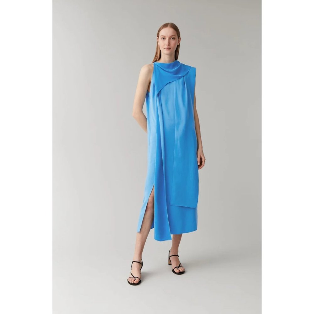 NWT COS draped tie neck midi dress